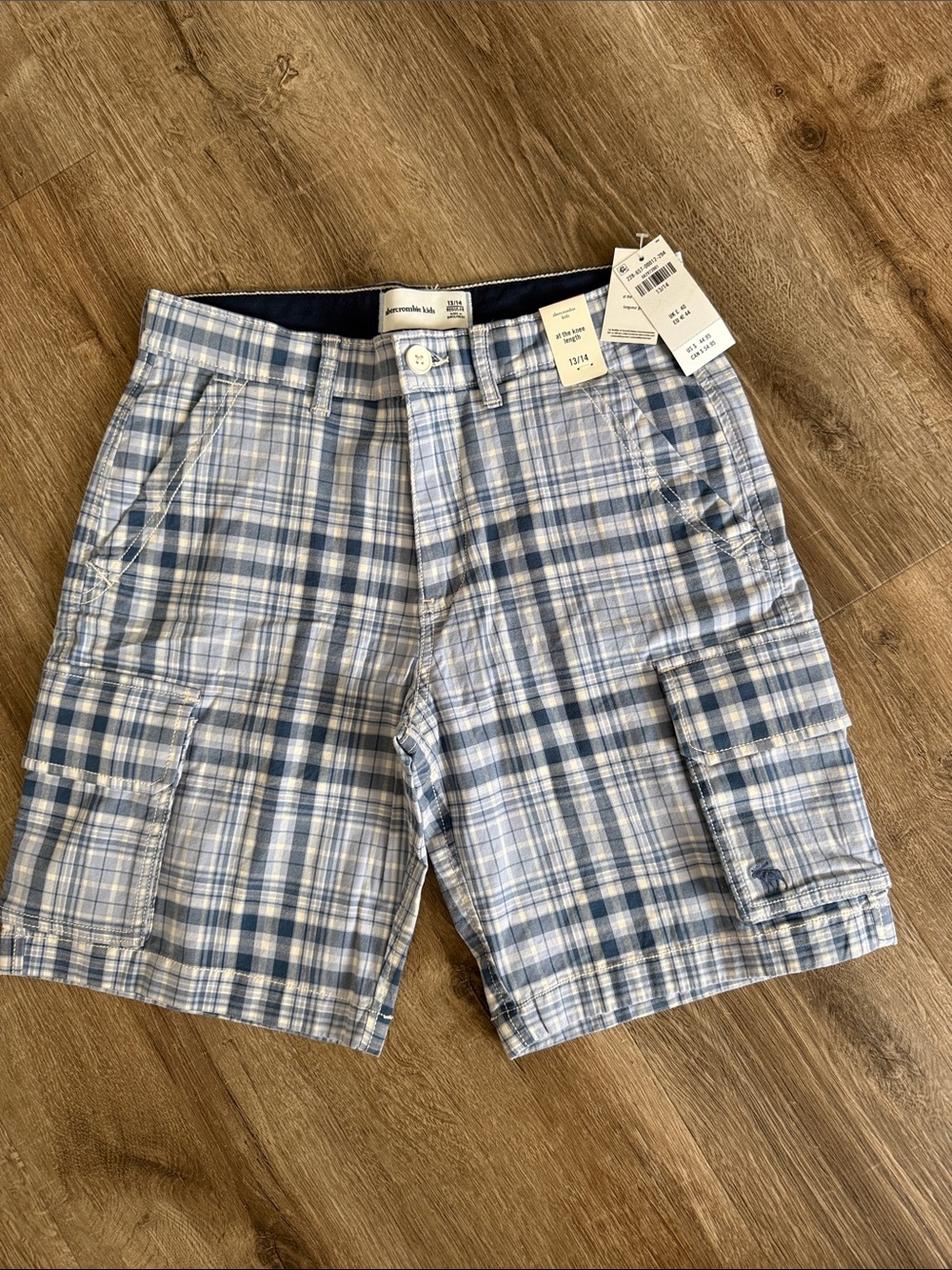 Boys Blue Plaid Cargo Shorts size 13/14